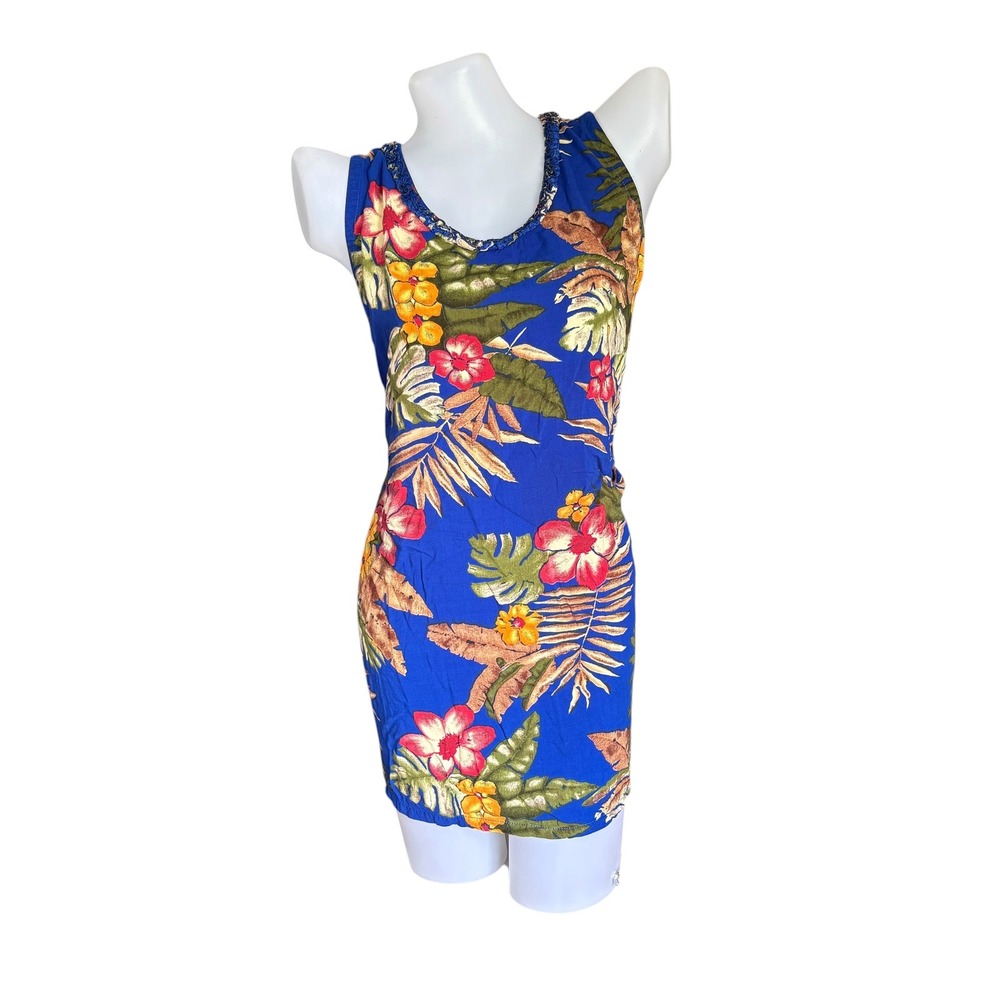 Resortwear Samson Blue‎ Tropical Floral Dress One Size Vacation Cruise Beach